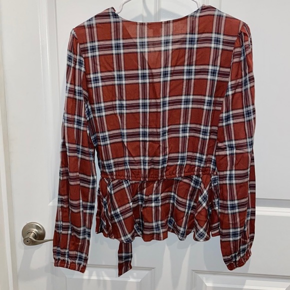 Plaid Surplice Tie-Waist Long Sleeve Top - Picture 7 of 7